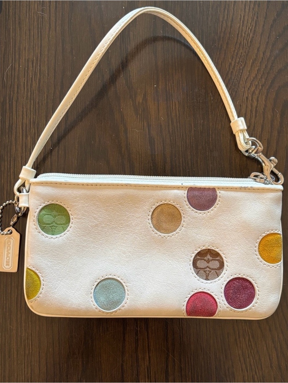Coach limited edition White Polka Dot Wristlet Clutch with Multicolor Accents - Picture 2 of 10